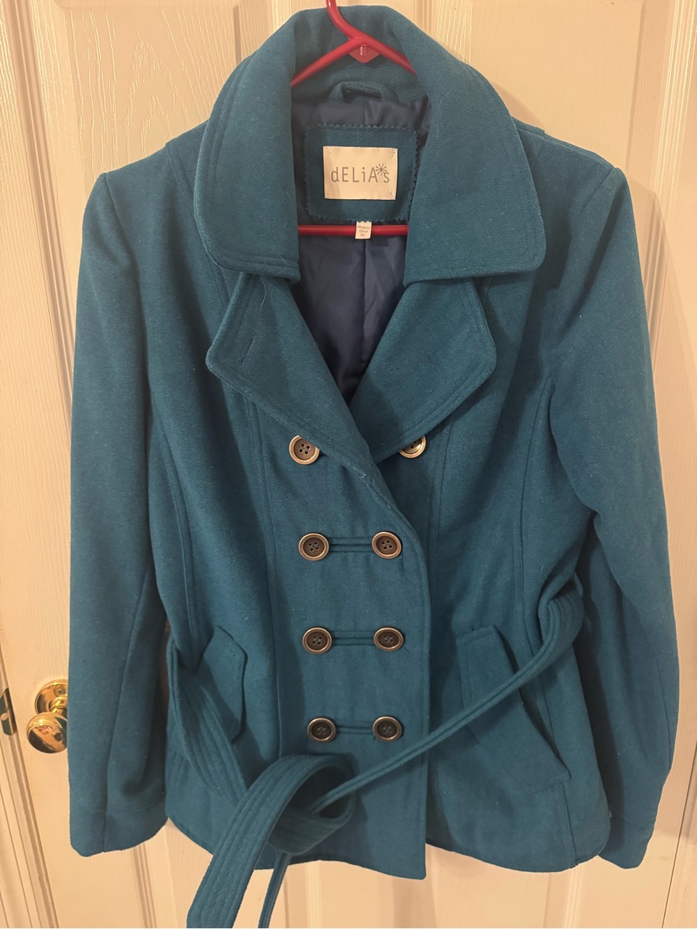 dELiA*s Teal Double-Breasted Pea Coat with Belt